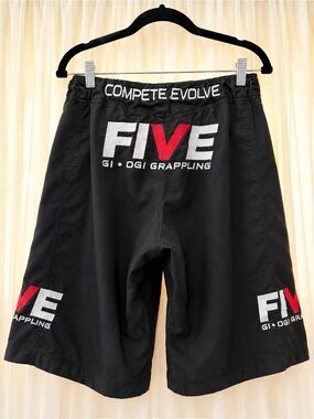 Jujitsu- Compete Evolve Black Grappling Shorts with Red & White Logos
